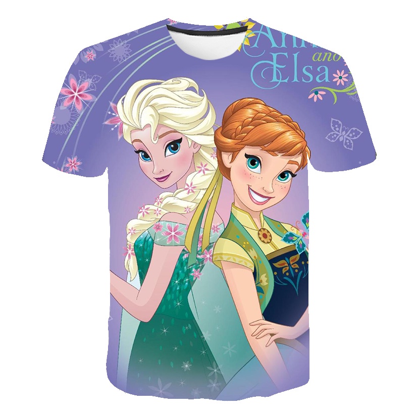 Áo Thun In Hoạt Hình Frozen Anna Elsa 3D Kỹ Thuật Số Thời Trang Mùa Hè Mới # 4-15Y