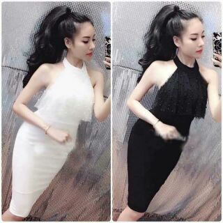 Đầm body cổ yếm kết cườm