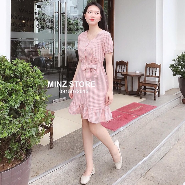 Váy kẻ thắt nơ eo 3 màu | BigBuy360 - bigbuy360.vn