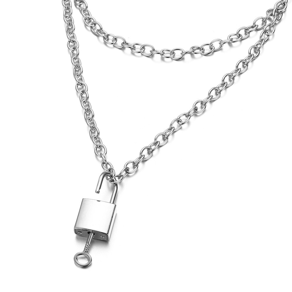 Vòng cổ Hai Lớp Bằng Thép Không Gỉ Phong Cách Punk Hiphop