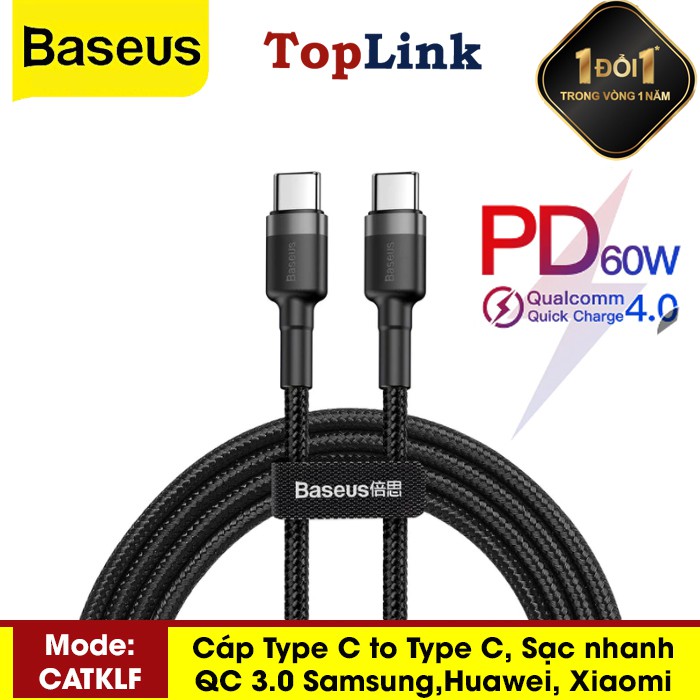 Cáp Sạc Nhanh Samsung Type C To Type C Công Suất 60w QC4.0 QC 3.0 Thương Hiêu Baseus - Toplink
