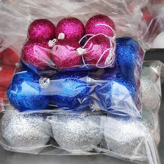 6 trái châu kim tuyến màu trang trí noel đường kính 8cm. NOELC8