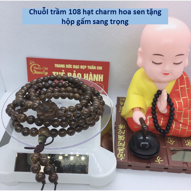 Vòng Tay Trầm Hương ⚡HÀNG ĐẸP⚡Trầm Tốc Hương Tự Nhiên- Chuỗi Tràng Hạt 108 hạt-  Mix Hoa Sen, Tặng Hộp Gấm Sang Trọng