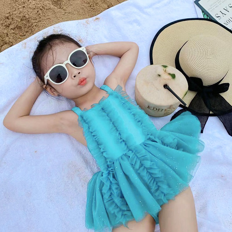 Đầm Lưới Hai Dây Màu Sắc Ngọt Ngào Phong Cách Hàn Quốc Thời Trang Mùa Hè Cho Bé Gái