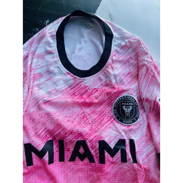 Set bộ quần áo bóng đá nam nữ vải gai thái clb miami áo hồng quần đen 2022 2023