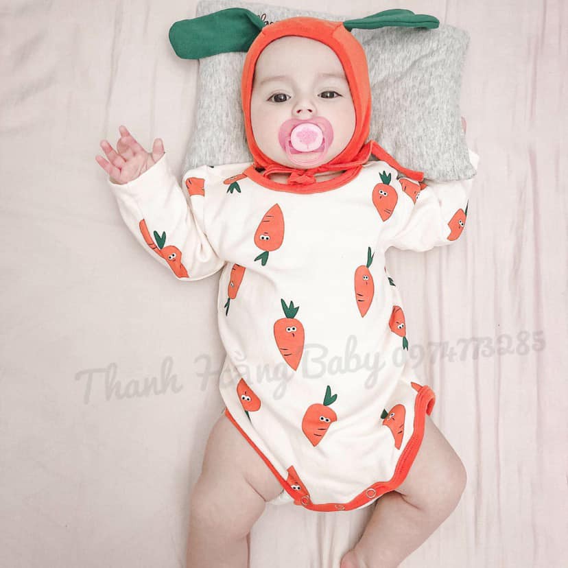 Bodysuit dài tay cho bé , body chip kèm mũ trẻ em Thanh hằng baby 5 - 13 kg