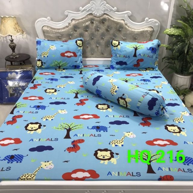Bộ Drap Thun Hàn Quốc mát lạnh 4 món hoạt hình (1 ga + 2 nam+ 1 om)