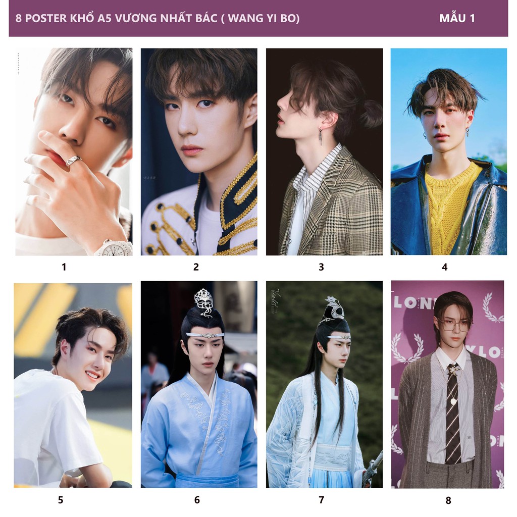8 POSTER ẢNH KHỔ A5 VƯƠNG NHẤT BÁC ( WANG YI BO)