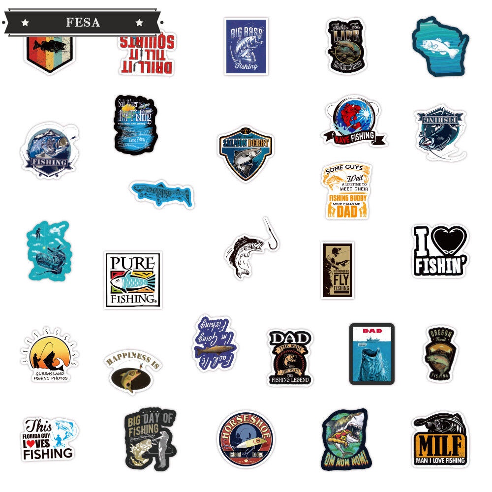 Fesa Set 100 Đề Can Dán Xe Hơi / Vali / Tủ Lạnh Hình Câu Cá Chống Thấm Nước DIY