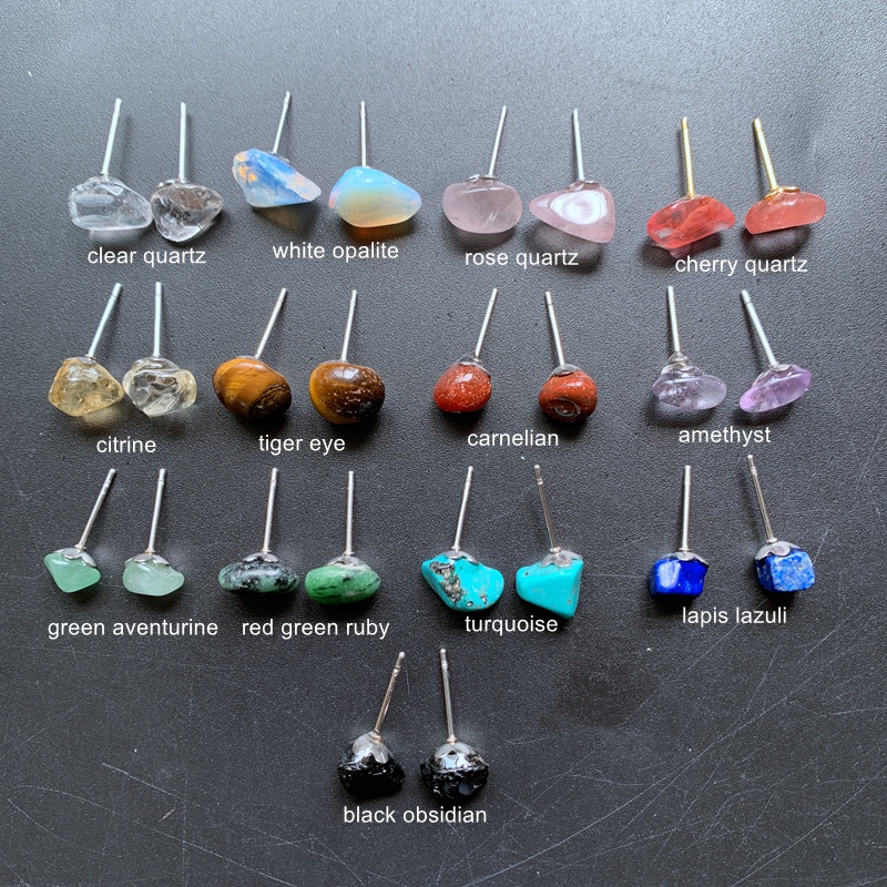 Bông Tai Đá Mini Đinh Vintage Dễ Thương Không Đều Đá Tumbled Pha Lê Bông Tai Citrine Bông Tai Tai Dành Cho Nữ Cô Gái Thời Trang
