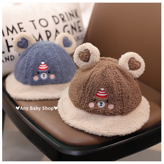 Mũ nón Bucket rộng vành tai gấu in hình trái tim thời trang cho bé trai và bé gái nhiều màu siêu cute    ❣❣