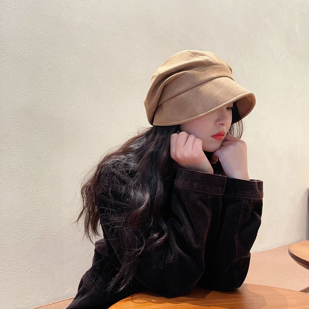 Mũ bucket chất liệu da lộn thiết kế phía trước dài phía sau ngắn thời trang thu đông cho nữ