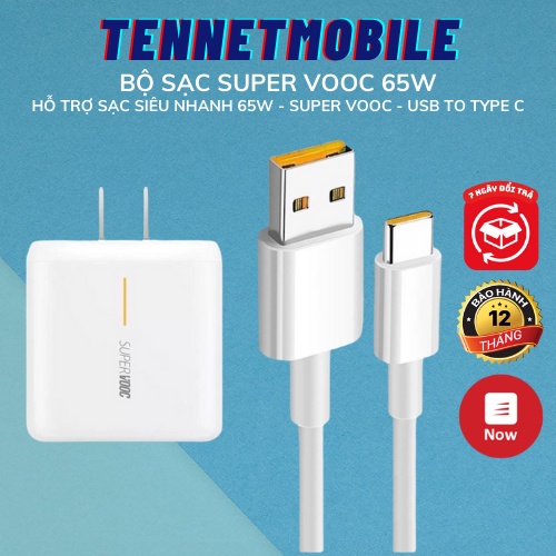 Combo Bộ Cục Củ Sạc Và Dây Cáp Sạc Nhanh Oppo Super VOOC Type C 65W Dùng Cho Oppo A93/A53/A92/F9/Reno 7/Reno 5/