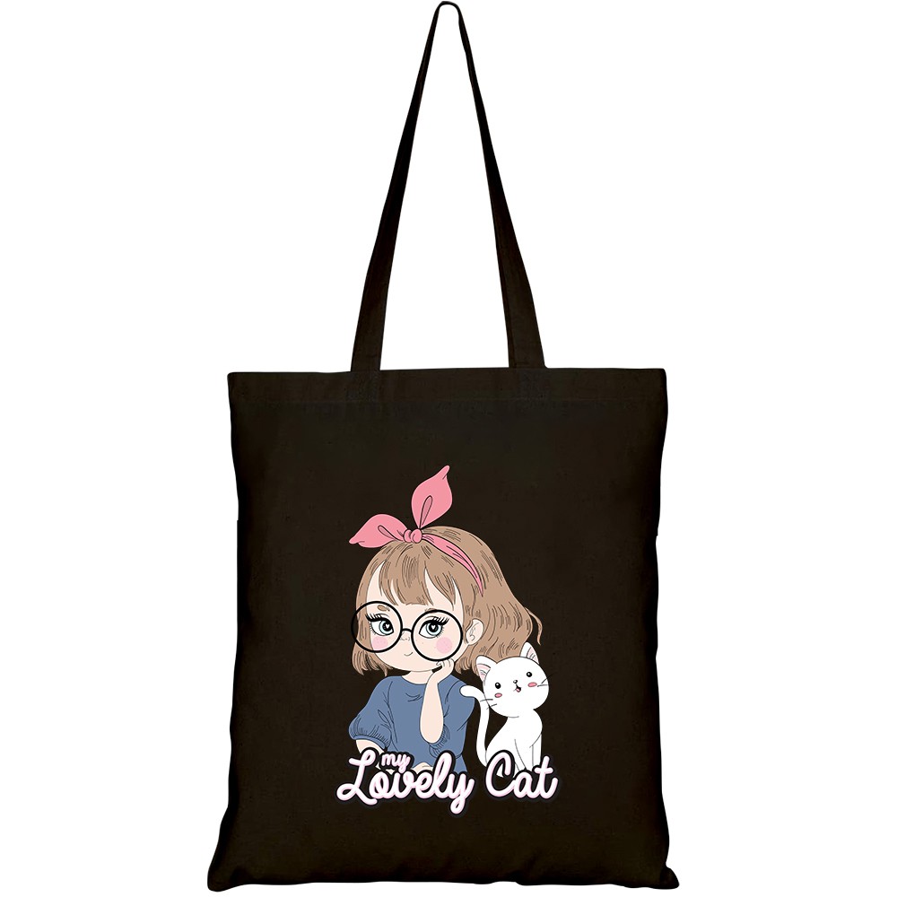 Túi vải tote canvas HTFashion in hình lovely cat HT112