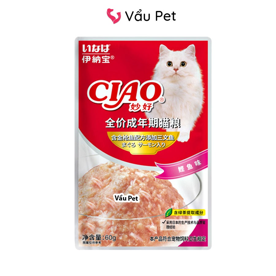 Pate mèo Ciao gói 60g - Pate cho mèo con, mèo lớn đầy đủ dinh dưỡng Vẩu Pet Shop