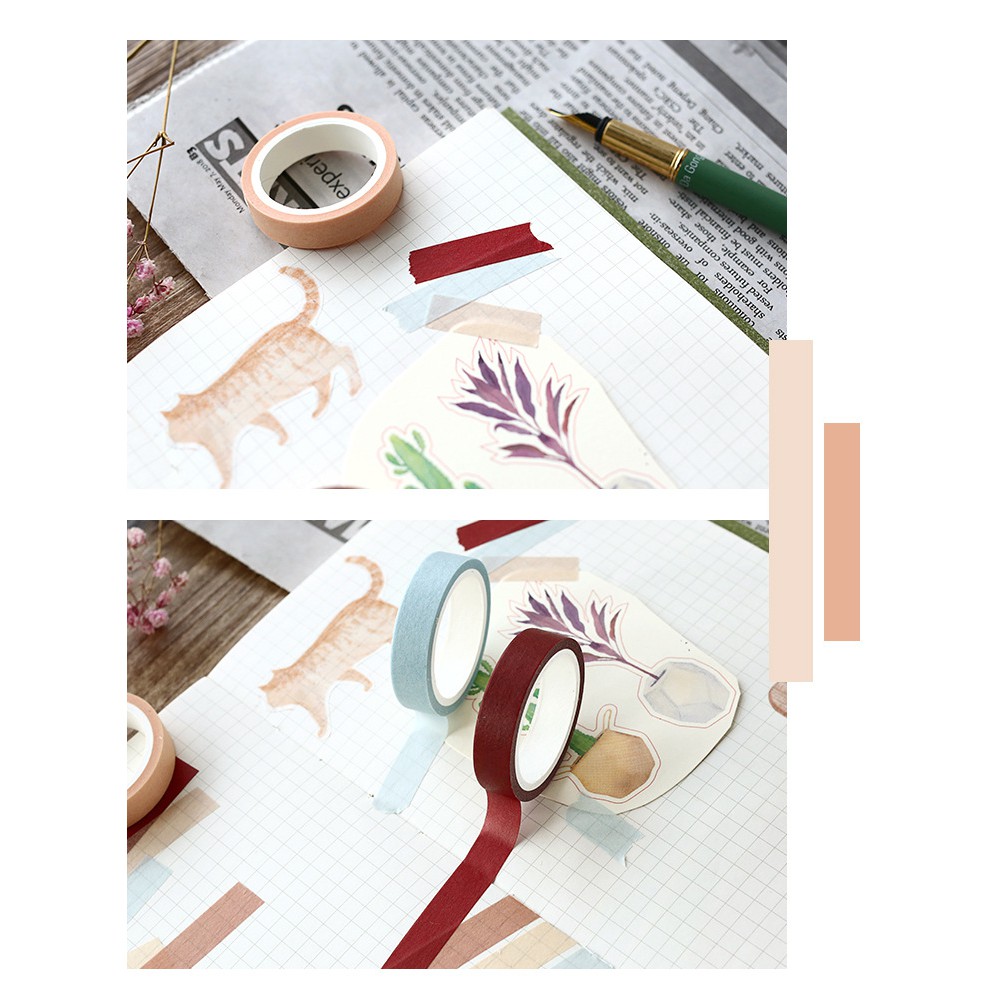 SET 5 CUỘN WASHI TAPE MÀU TRƠN VINTAGE ĐƠN GIẢN