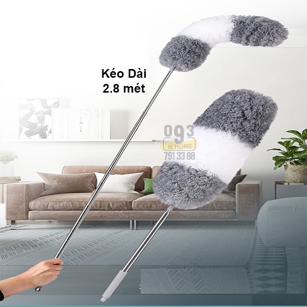 Combo Cây Lau Nối Dài Lau Kính, Chổi Lau Vệ Sinh Nhà Cửa Văn Phòng Dài 2.8 mét, Gồm  1 Bông Lau 360