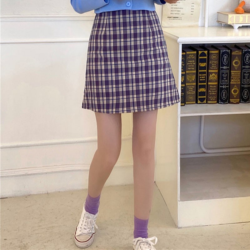 Korean High Waist Plaid Straight Skirt High Waist Was Thin Plaid Skirt | BigBuy360 - bigbuy360.vn