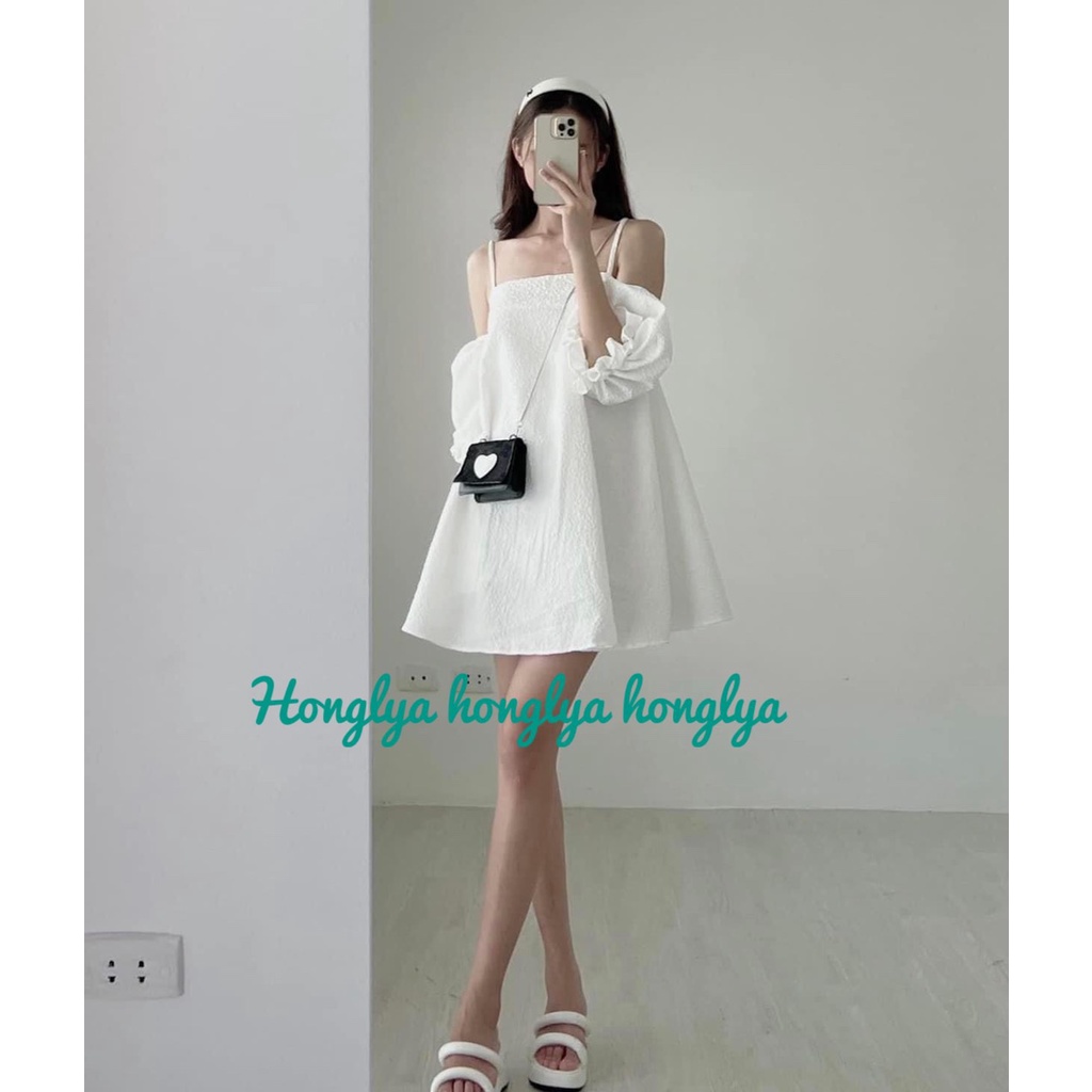 Đầm tiểu thư hai dây phần trễ vai có thể tháo rời
