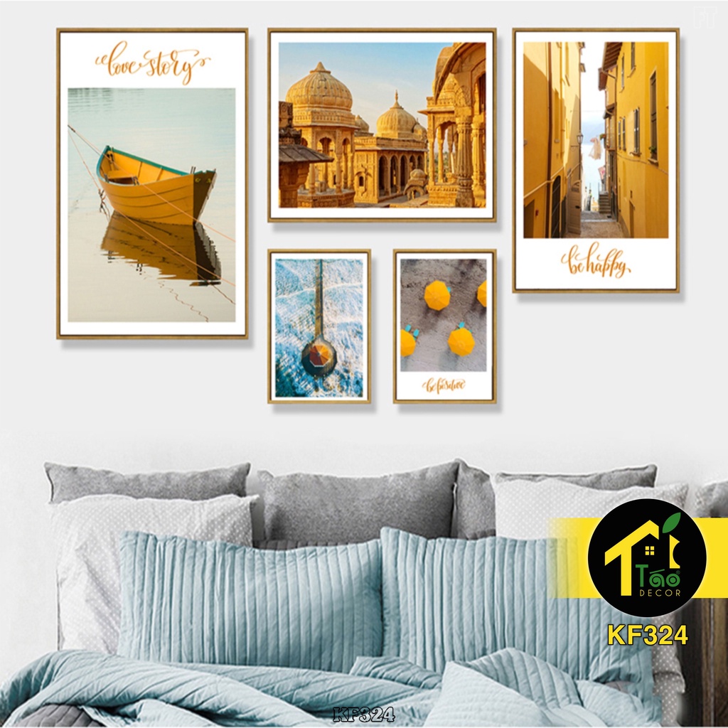 Bộ 5 Tranh Treo Tường Decor, Tranh Dán Tường Khổ Lớn, Có Sẵn Keo 2 Mặt, Tranh Treo Tường Canvas, Sticker, Táo Decor