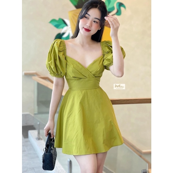 Váy thô tay bồng cổ chéo