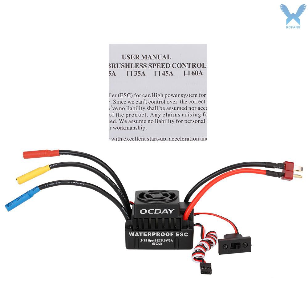 Bộ Điều Khiển Tốc Độ Động Cơ Không Chổi Than Ocday 60a 2-3s Esc Với 5.8v / 3a Bec Cho Xe Rc 1 / 10 Rc