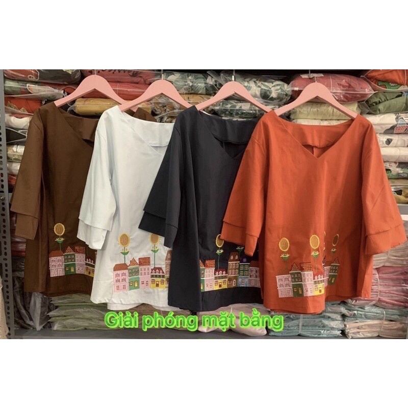 Áo linen thêu tay loe 2 tầng màu đen