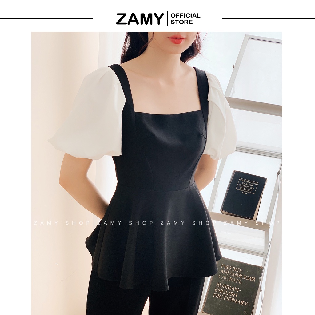 Áo ZAMY với thiết kế cổ vuông cùng phần tay bồng phù hợp cho đi làm, đi chơi và dạo phố, phong cách đơn giản thanh lịch.