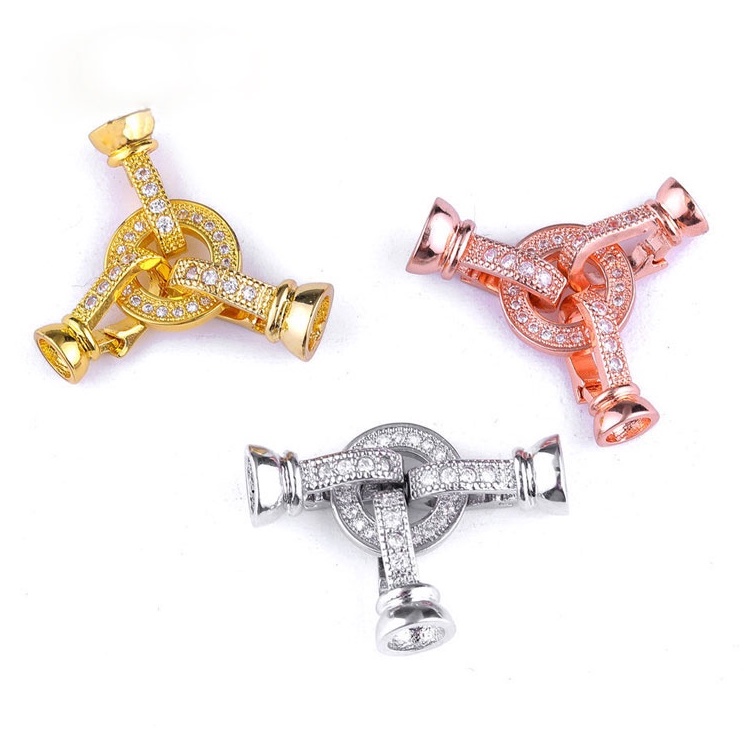 [K20B] Phụ kiện trang sức (DIY) - Chốt khóa 3 chiều tròn nạm đá Zirco làm chuỗi cổ