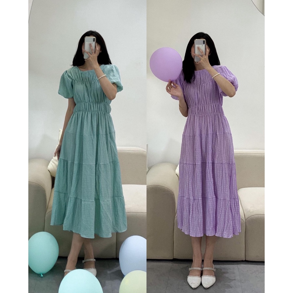 Váy đũi xốp cổ tròn xếp tầng cộc tay V683 SUSTORE