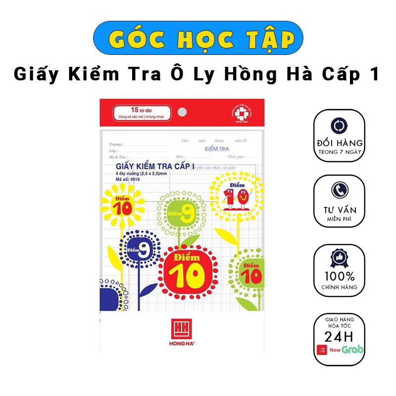 Giấy kiểm tra ô ly Hồng Hà cấp 1 - Góc Học Tập