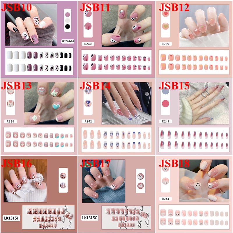 Set 24 móng tay giả màu hồng ngọt ngào xinh xắn làm đẹp cho nữ