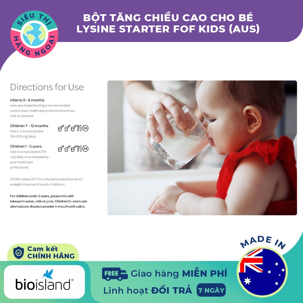 Bột tăng chiều cao cho bé Bio Island Lysine Starter for Kids 150g Úc