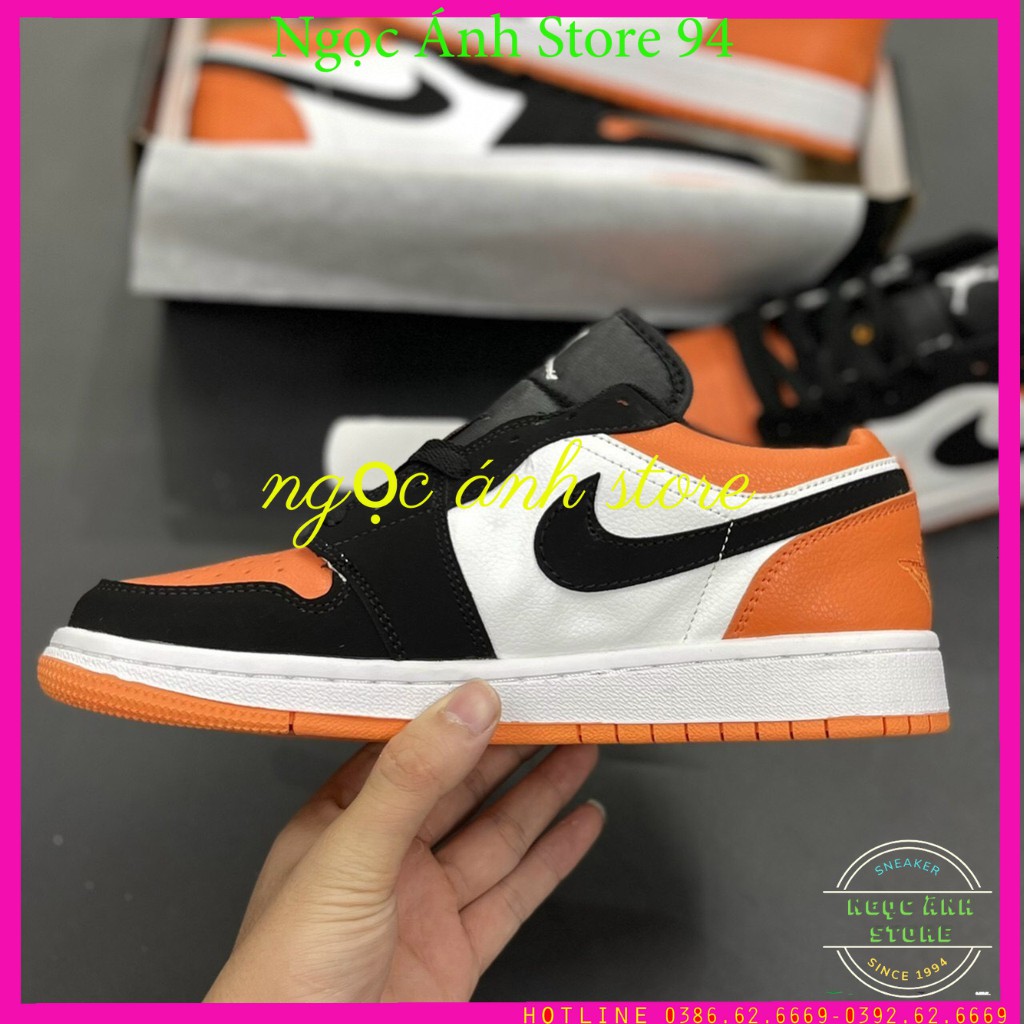 Giày Sneaker Jordan 1 màu cam đen Thấp Cổ Nam Nữ Chuẩn Xịn