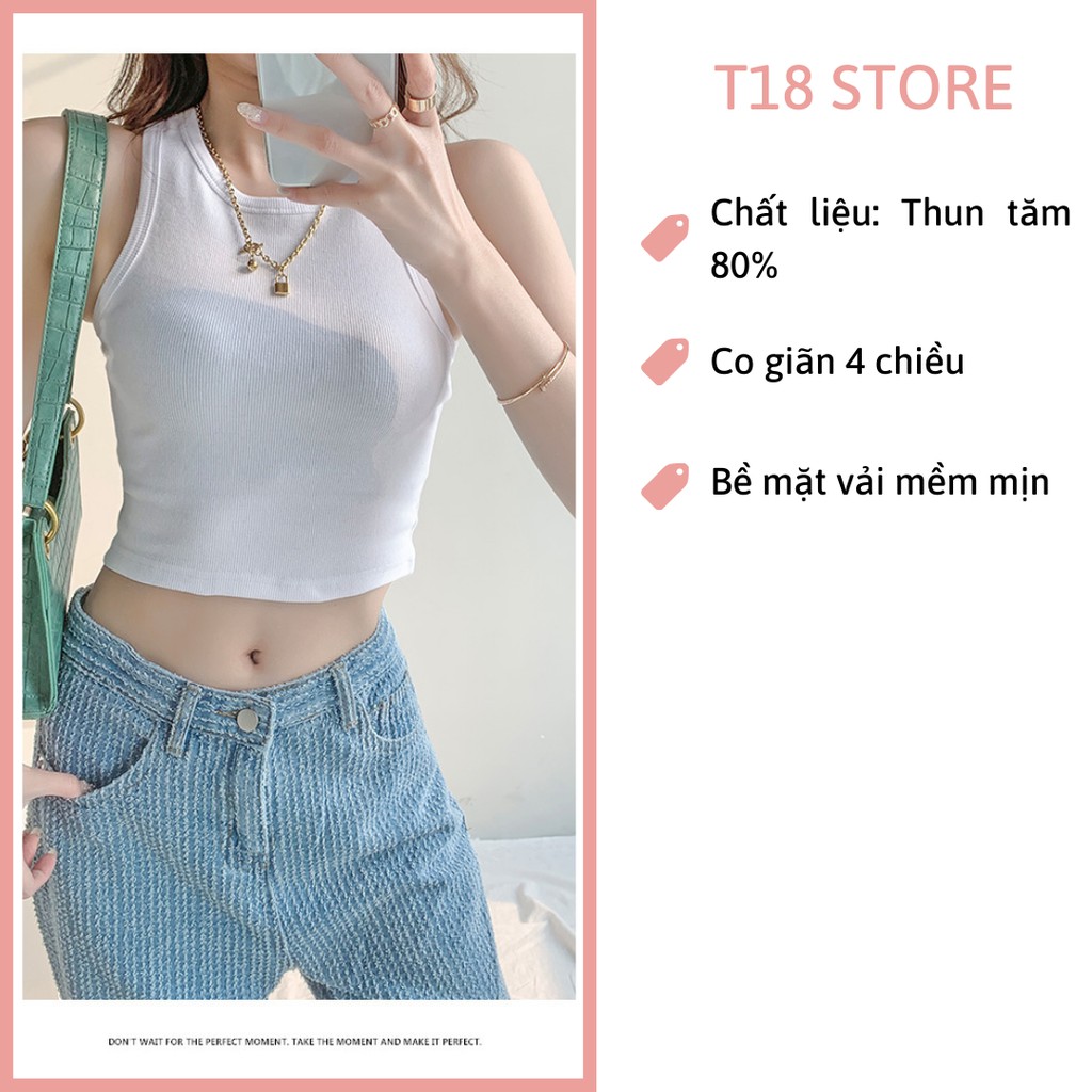 Áo croptop nữ ba lỗ nữ kiểu ôm bigsize cổ tròn thun body tập gym thể thao T18 STORE  AD01