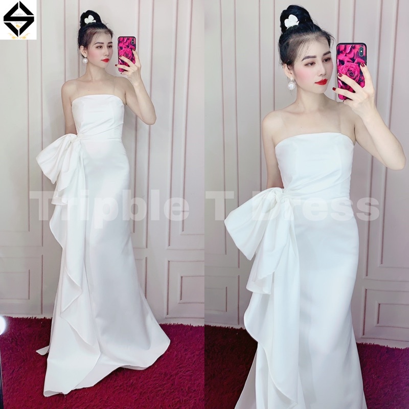 Đầm maxi body mặc cưới đi bàn nhẹ nhàng kèm bẹt vai rời TRIPBLE T DRESS - size S/M/L - MS208Y