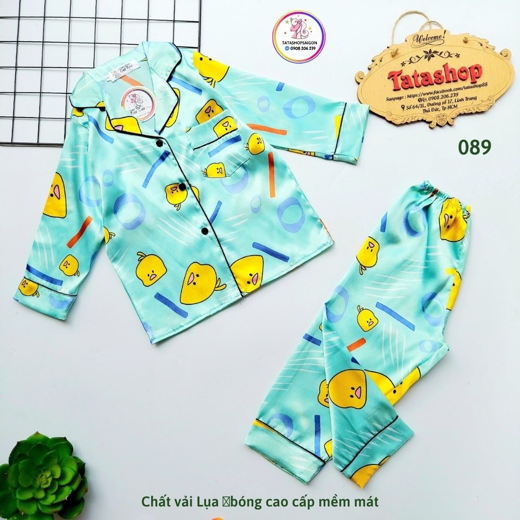 8 đến 42kg - Bộ pijama  mặc ngủ cho bé trai bé gái size đại vải lụa bóng cao cấp 089