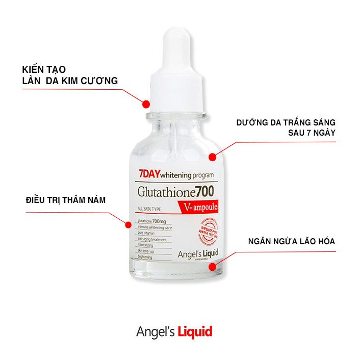 Bộ Kit 4 Món Phục Hồi Da, Mờ Sạm Nám, Tàn Nhang Angel's Liquid Whitening Program Glutathione Special Kit