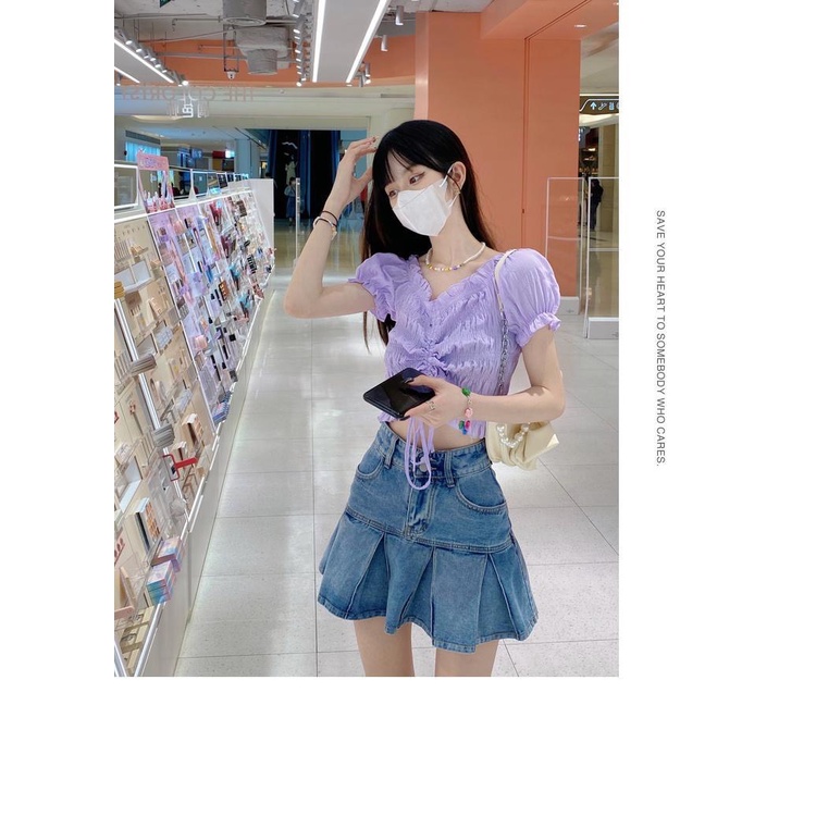 Áo Croptop Trễ Vai Dây Dút Bánh Bèo Dễ Thương A2751