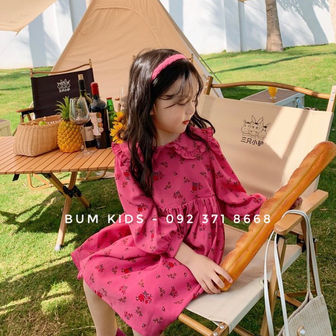 Váy thu đông hoa nhí hồng cho bé gái từ 8-35kg cao cấp T03