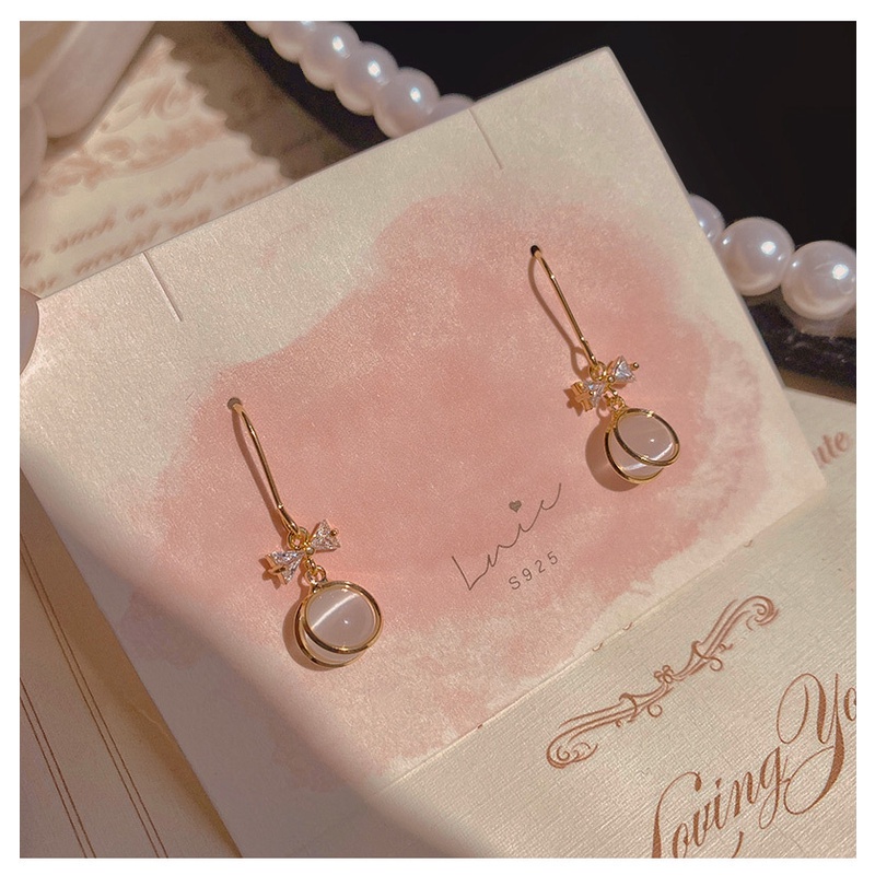 Đôi bông tai dáng dài hình nơ đính đá thời trang cho nữ