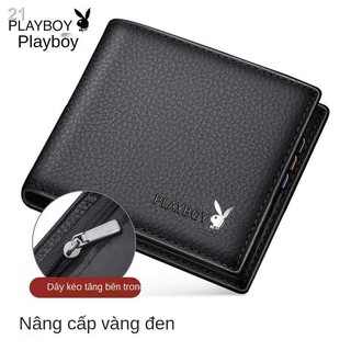 Ví tiền nam Playboy mẫu ngắn da thật đơn giản mới 2021 bò lớp trên cùng cho thanh niên