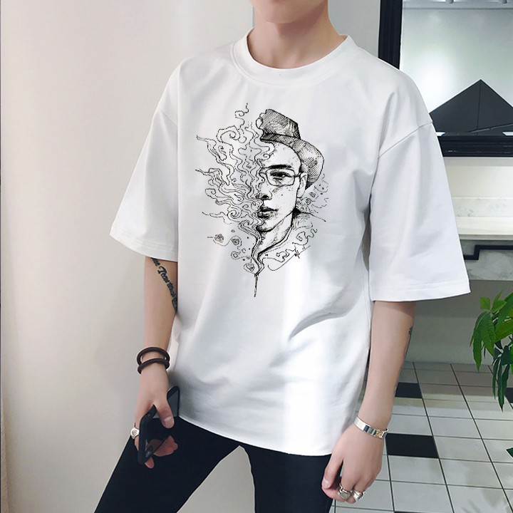 Áo phông unisex Nam Nữ Đơn Giản DSK VẼ KHÓI, áo thun tay lỡ form rộng