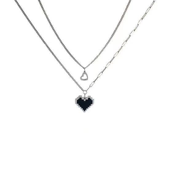 Set 2 Vòng cổ mặt hình trái tim đen phong cách Mosaic thời trang sàn điệu cho nữ