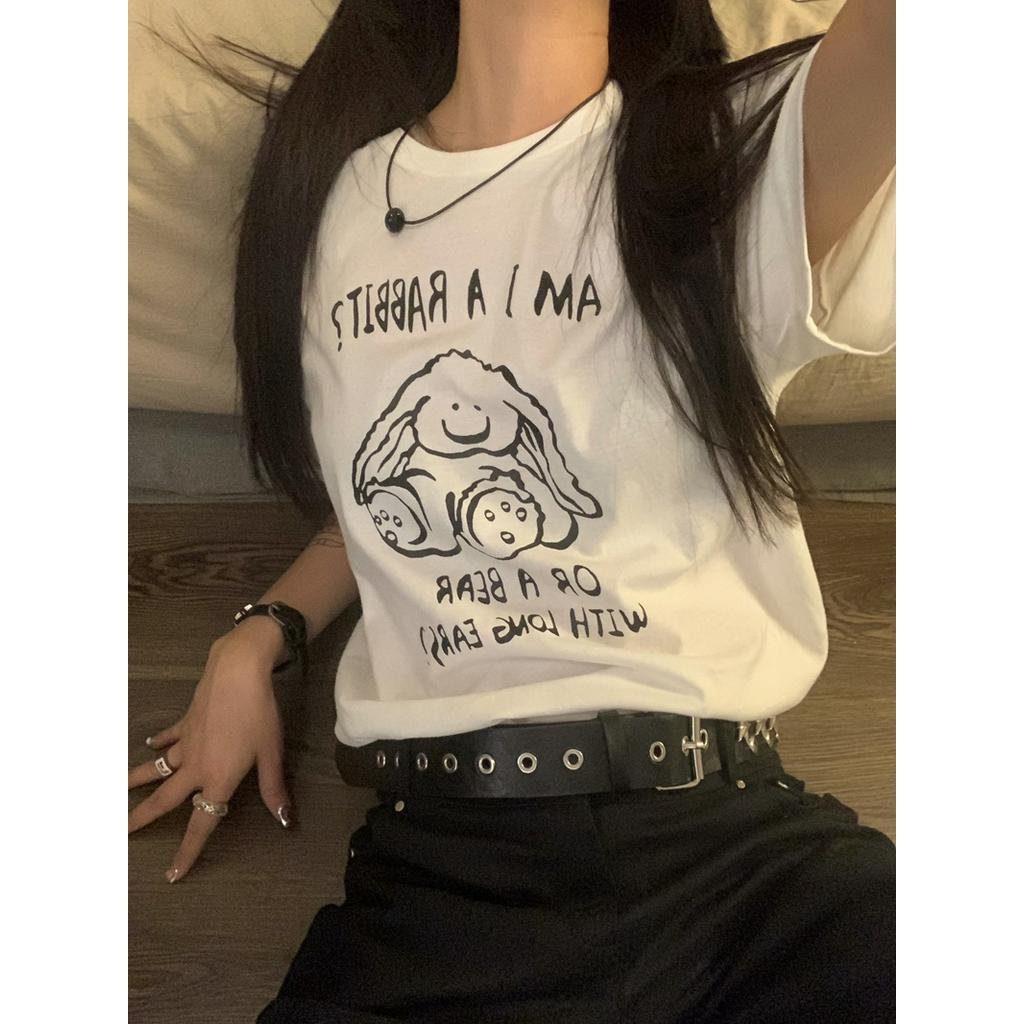 Áo Thun Tay Ngắn Chất Liệu Cotton Nguyên Chất In Hình Thỏ 51129