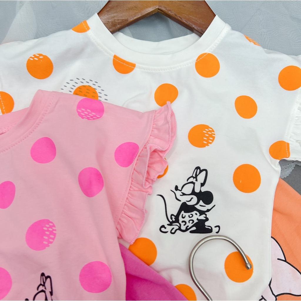 Bộ cộc tay bé gái chất cotton chấm bi tay bèo quần giả váy cho bé