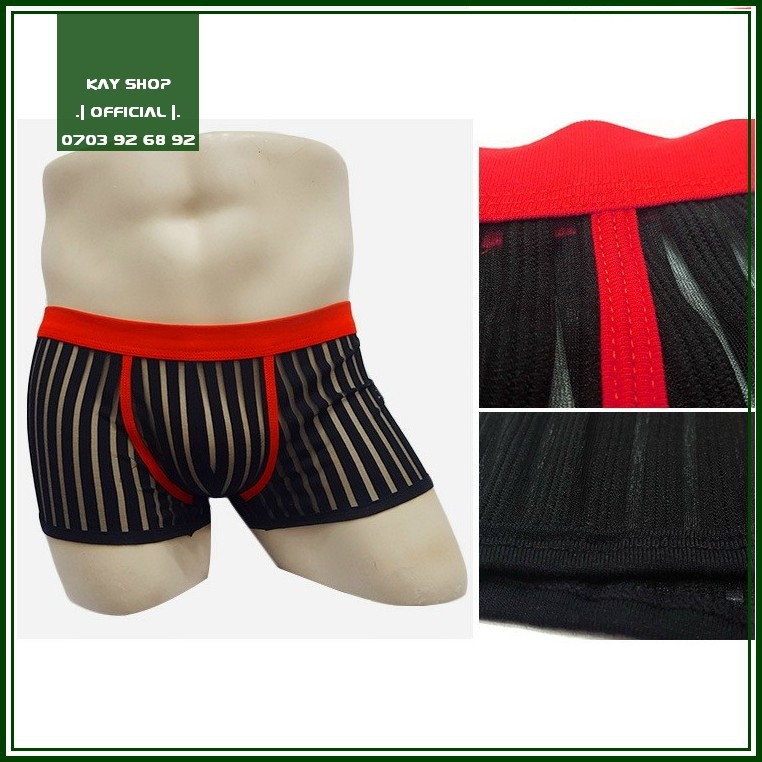 Quần lót nam boxer lưới bông cotton xuyên thấu sexy gợi cảm - Quần sịp đùi vân viền tôn mông QLBXSOUTONG