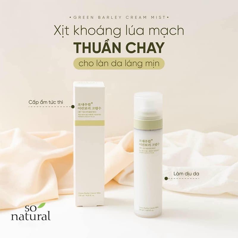 Xịt Khoáng Cấp Ấm Dưỡng Da Mầm Lúa Mạch Green Barley Cream Mist So Natural (120ML)