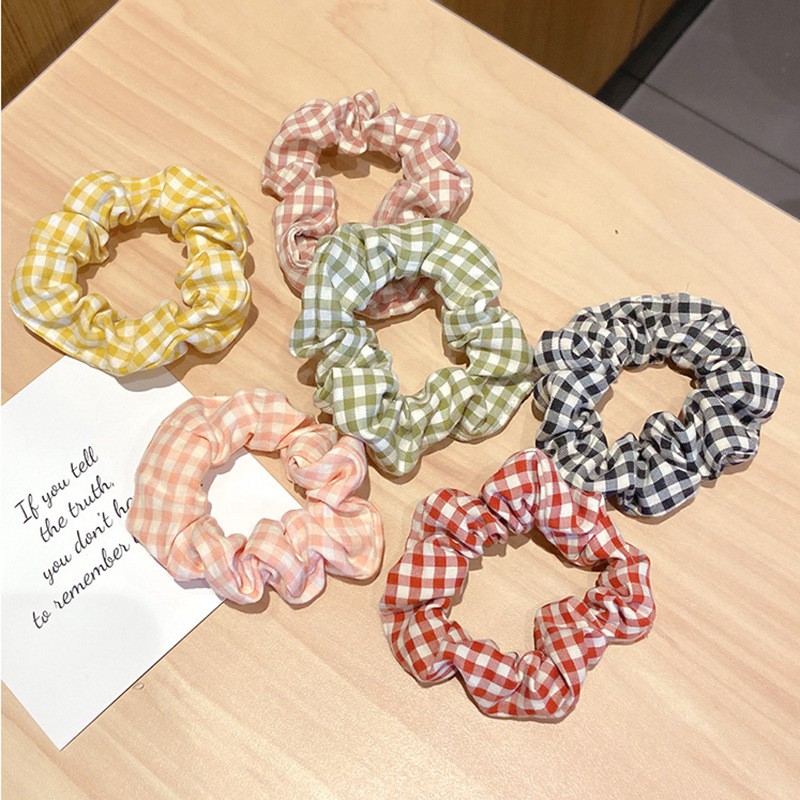 Dây Cột Tóc Cao Su Họa Tiết Caro / Chú Heo Dễ Thương Phong Cách Hàn Quốc Cho Nữ