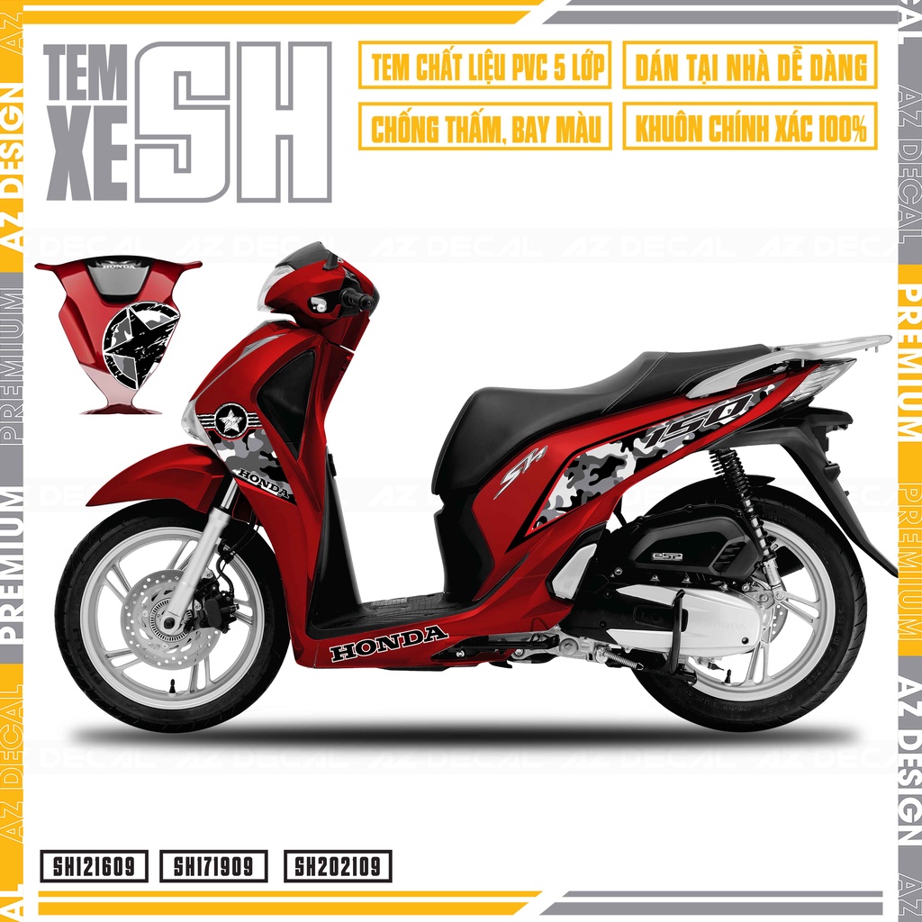 Tem Dán Xe SH Camo | SH09 | Decal Rời Chất Liệu PVC Cao Cấp Chống Bay Màu, Dễ Dán Tại Nhà